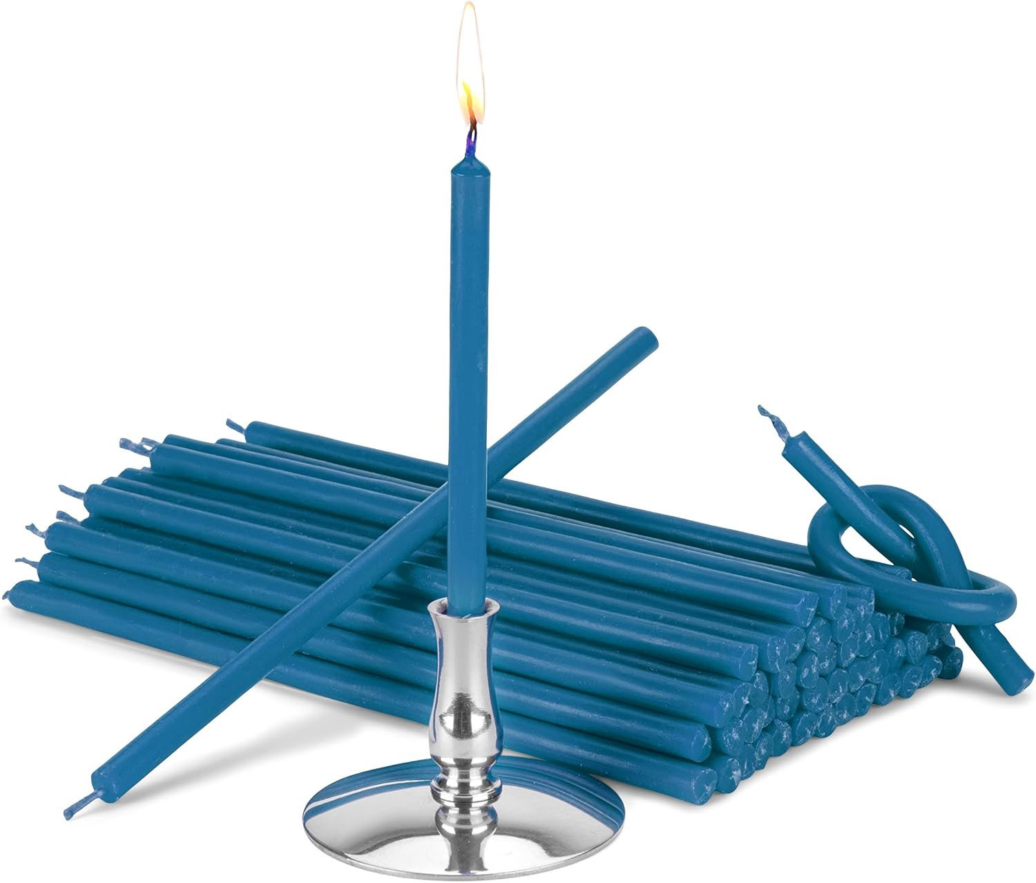 Lichtblauwe Altar Kaarsen Set met Kandelaars - Rook- en Druipvrij