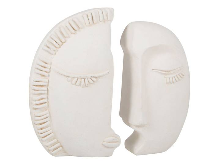 Zweiteilige Statuette eines Gesichts zum Zusammenfügen aus beigem Zement, H19cm