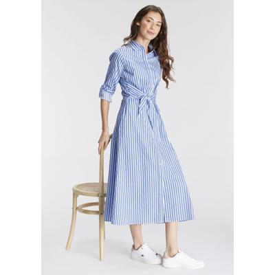 Blusenkleid DELMAO, Damen, Gr. 34, N-Gr, blau (blau, weiß), Web, Obermaterial: 60% Baumwolle, 38% Polyester, 2% Elasthan, bedruckt, geringelt, gestreift, figurumspielend lang, Kleider Blusenkleid, festliche Anlässe, lang, klassisch und seriös, aus...