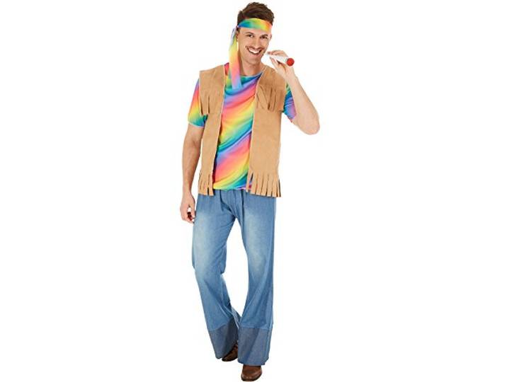TecTake dressforfun Hippie Peace herenkostuum incl. stijlvolle hoofdband 60s 70s Flower Power (XXL nr. 300951)