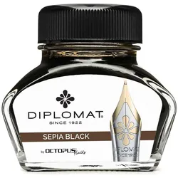 Diplomat, Ersatzpatronen + Tintenfass, Tintenglas Sepia Schwarz 30ml (Braun, Schwarz, 1 Stk.)