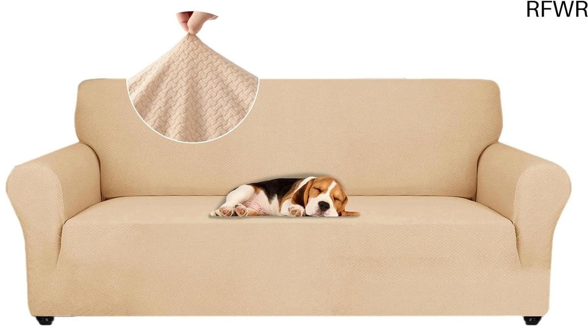 RFWR Rekbare Bankhoes 3 Zits - Elastische en Krasbestendige Sofabescherming in Beige