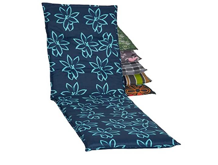 Beo Auflage Gartenliege UV-beständig Barcelona Made in EU nach Öko-Tex Standard Atmungsaktive Sonnenliege Auflage mit Blumen in Hell-Blau