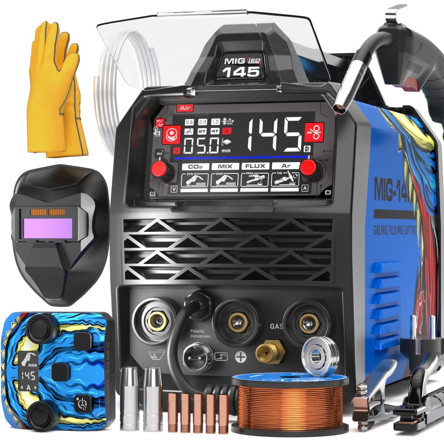 Selius MIG Lasapparaat 4-in-1 - 145A Vermogen - 230V - Blauw - Met Afstandsbediening - Multiproces Lasser