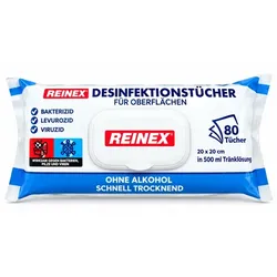 Desinfektionstücher Reinex Reinigungstücher 80er 80 vorgetränkte Tücher, ohne Alkohol, für Oberflächen