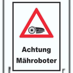 HB-Druck Achtung Mähroboter Schild A4 Rückseite selbstklebend