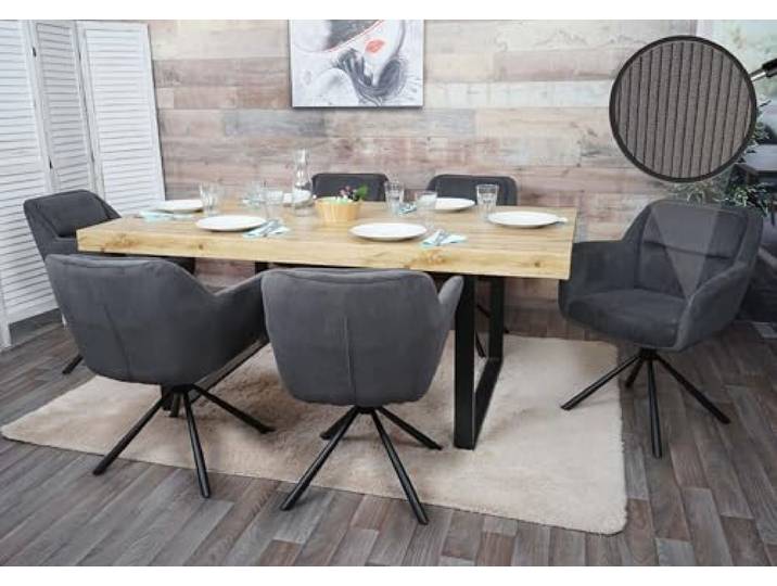 Mendler 6er-Set Esszimmerstuhl HWC-K33 Stoff - Kord-grau