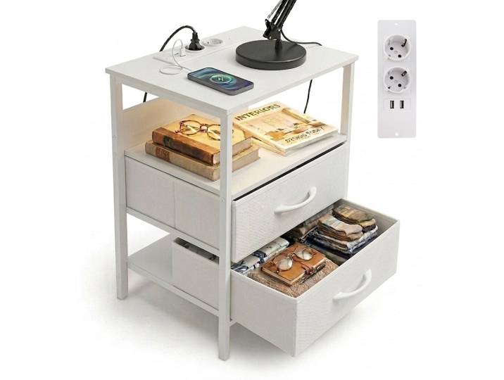 Beistelltisch mit LED & USB-Anschluss Weiss