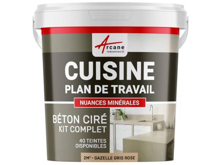 Béton Ciré Cuisine Plan de Travail Crédence 2 m² Gazelle Gris Rose Protection Anti-Taches\, Résiste Chaleur et Eau\, Adhérence Tous Supports\, Temps Ouvert jusqu'à 4H - Arcane Industries