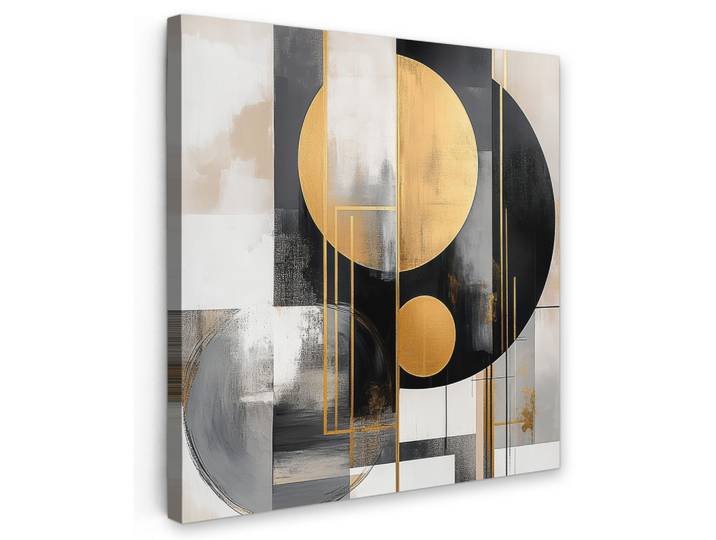 LEINWANDBILD Abstrakt - Gold - Silber - Formen - Ästhetisch - Modern Deko Groß 90x90 cm