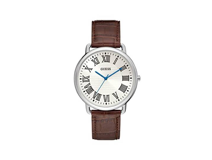 GUESS Analoog heren kwartshorloge met lederen band W1164G1, Meerkleurig, 44MM, Armband