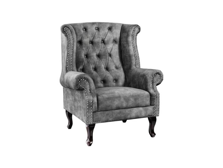 Hochwertiger Ohrensessel „Chesterfield“ Samt Grau Invicta Interiors