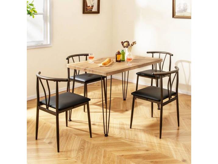 COSTWAY Ensemble Table de Salle à Manger 5 pièces - 4 Chaises pour 4 Personnes - Structure Métallique pour Restaurant
