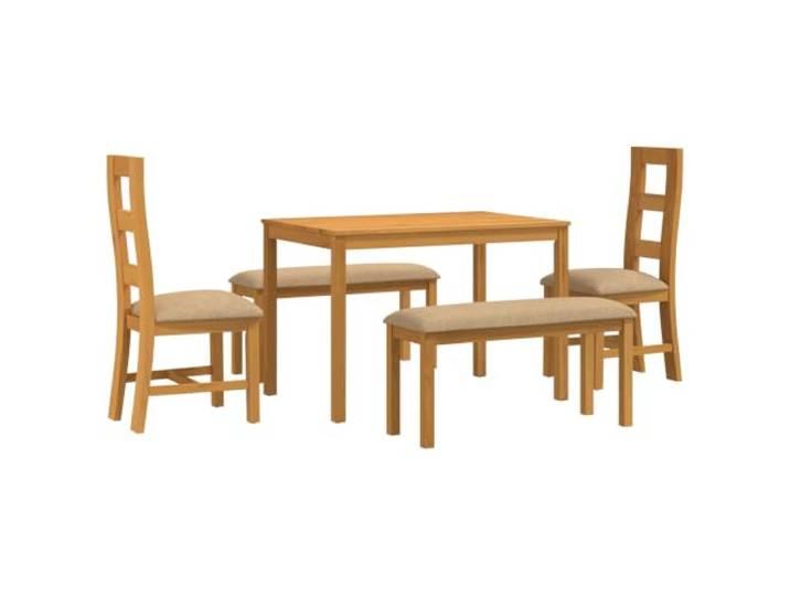 PUGYNBK 5-teiliges Esstisch-Set, Beige, massive Eiche Stabile quadratische Beine, Schaumstoffsitze, einfache Montage, Pflege mit feuchtem Tuch