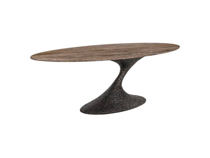 Esstisch Russo oval 235 cm, Travertin & Aluminium, ash brown