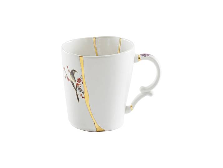 Design Becher „Kintsugi 03“ aus Porzellan mit Golddekor verziert Multicolor Seletti