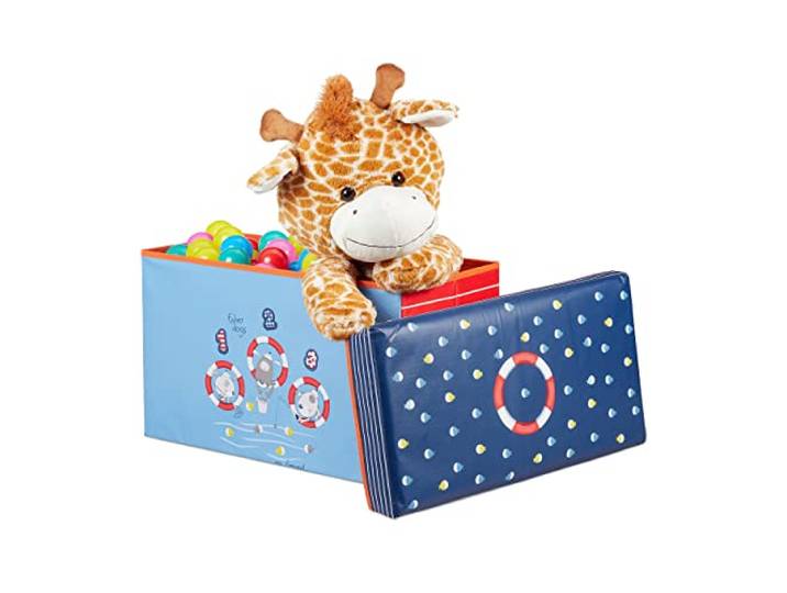 Relaxdays Tabouret Coffre boîte à Jouets Couvercle Pouf Enfant Pliable Rangement Fille garçon Ocean 66 l\, Bleu\, Sea Life\, Taille