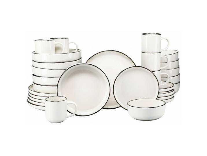 Creatable Kombiservice Nordic Festive Creme, Creme, Gold, Keramik, 30-teilig, 300 ml,450 ml, stapelbar, Essen & Trinken, Geschirr, Geschirr-Sets, Kombiservice