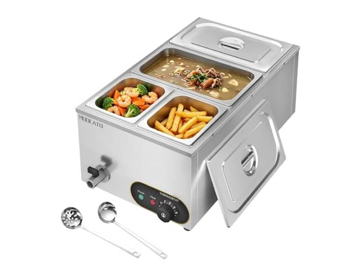MOOTACO Bain Marie Speisenwärmer 2X1/3+2X1/6 GN Behälter Wasserbad Gastro Profi Warmhalter Gastronorm Edelstahl mit Ablasshahn und Deckel,Temperatur einstellbar von 30-85 °C