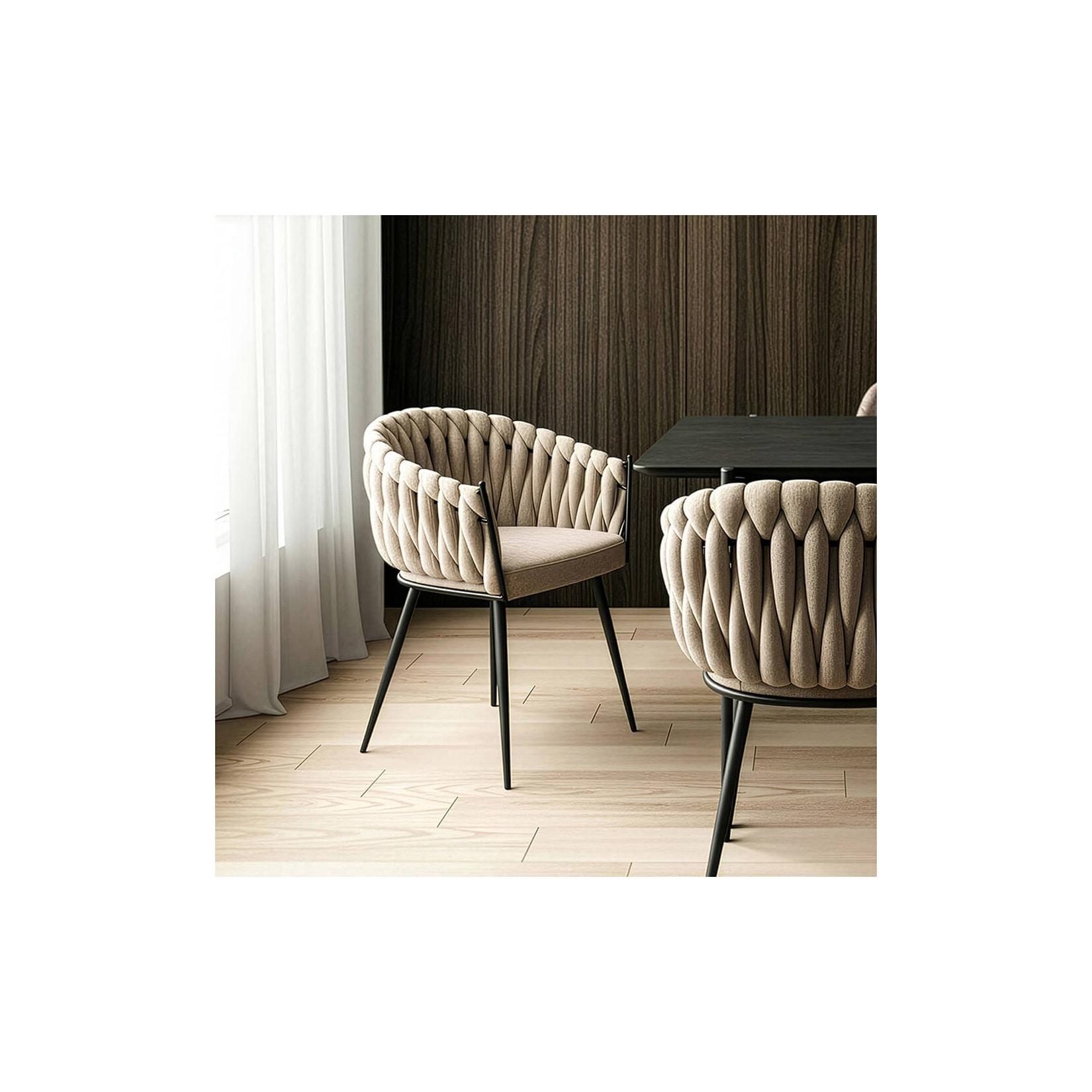 HOME DELUXE Esszimmerstuhl gewebt AYLA - 2er Set Beige