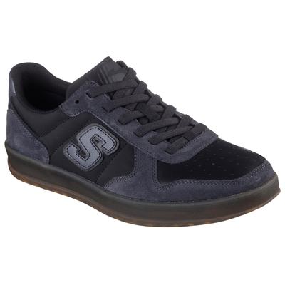 Slip-On Sneaker SKECHERS "NEW WAVE CUP-CALVEN", Herren, Gr. 44, schwarz (schwarz, grau), Lederimitat, Textil, Veloursleder, Schuhe, Retro Sneaker, Schnürschuh mit Gummizug