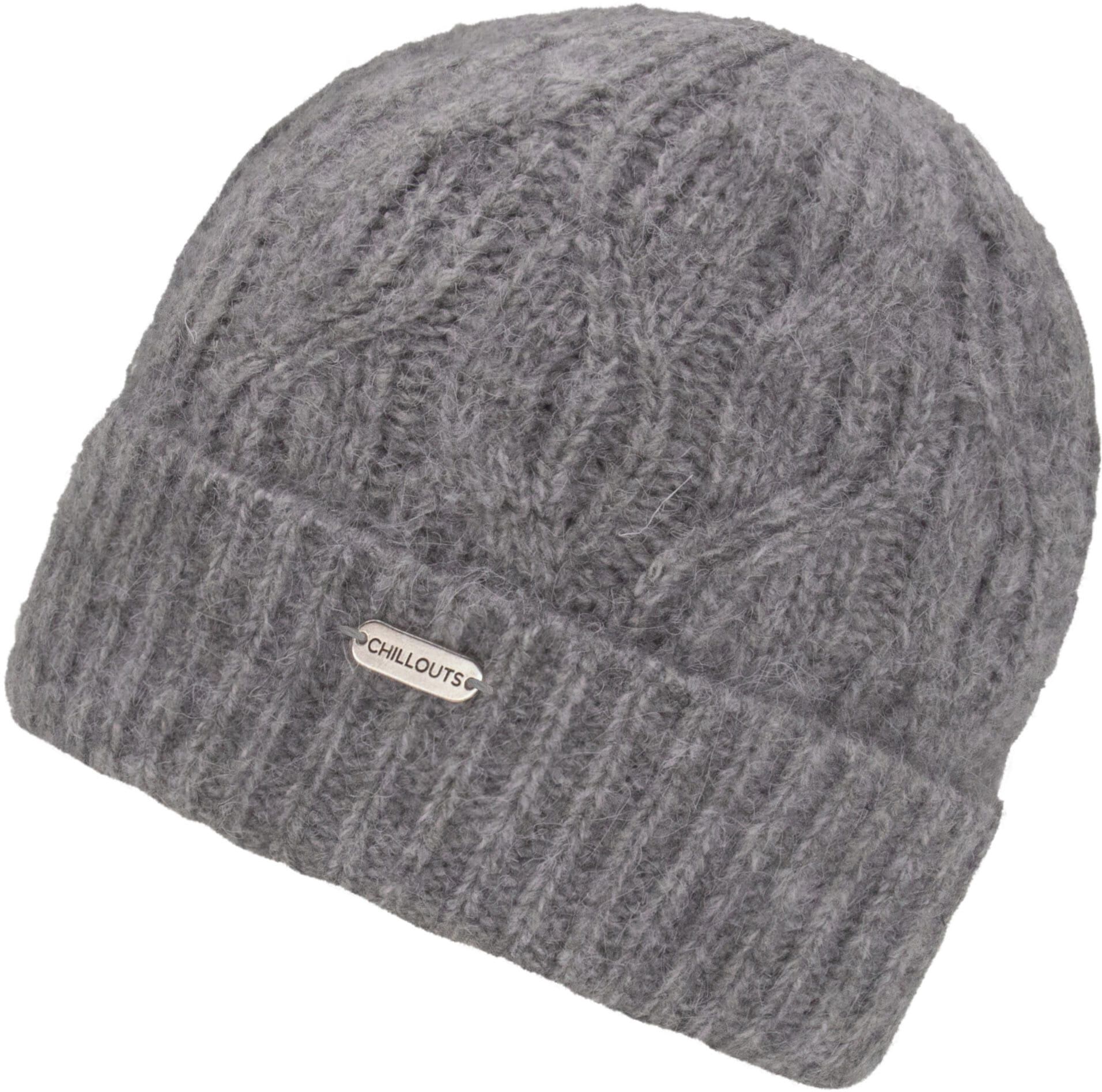 Beanie CHILLOUTS "Akina Hat", Damen, grau, Materialmix, Zopfmuster, unifarben, Mützen Beanie, mit Zopfmuster, formbeständig, natürliche Wärmeisolierung