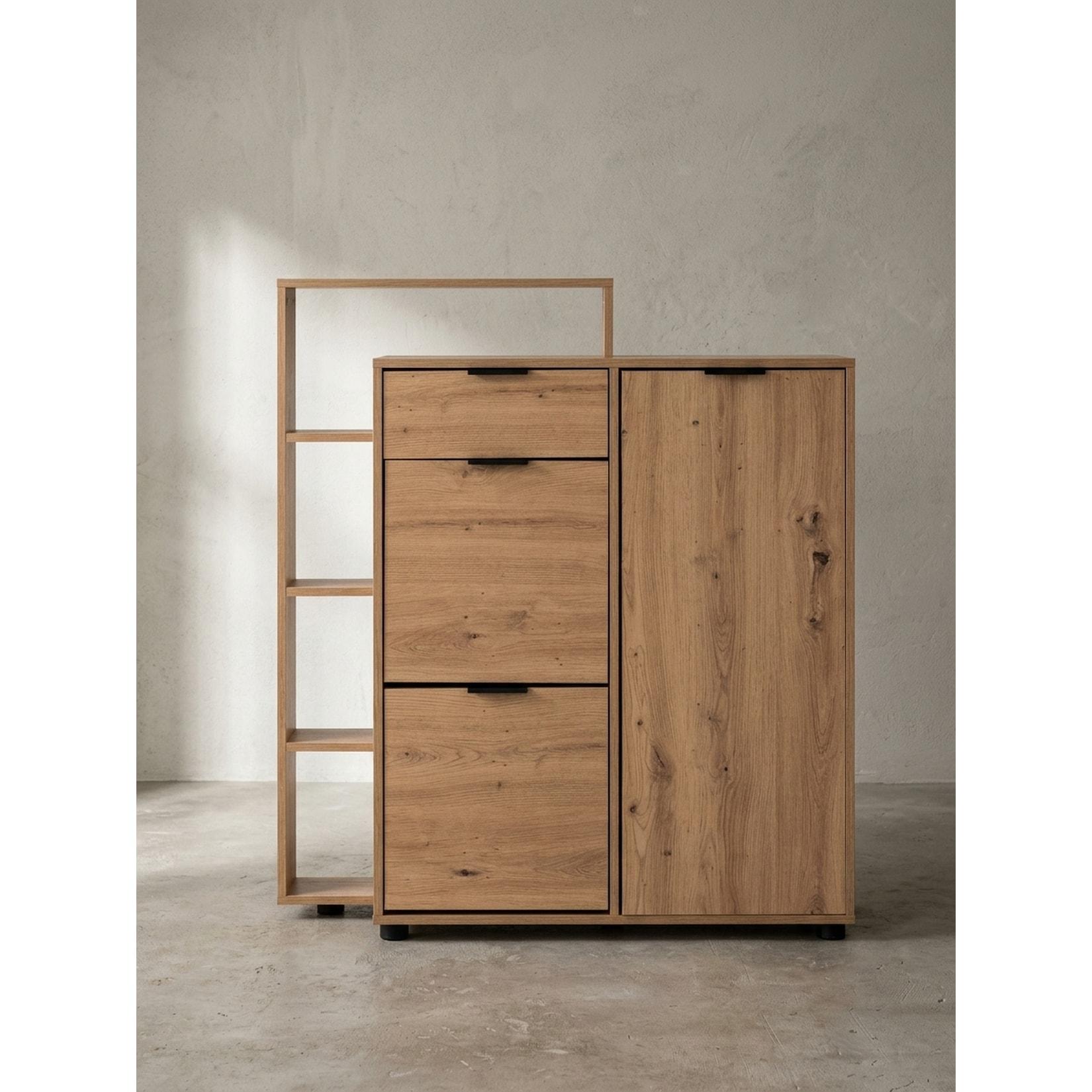 Schuhschrank – Eiche-Dekor, 98x110x30 cm, geschlossen, mit Schublade