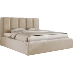 POLSTERBETT SAVINO CLASSIC 140/200 - Creme Plüsch - Schaum-Matratze