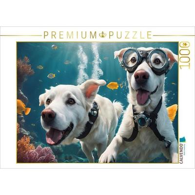CALVENDO Puzzle Hunde mit Schwimmbrille beim Unterwasserabenteuer | 1000 Teile Lege-Größe 64x48cm Foto-Puzzle für glückliche Stunden
