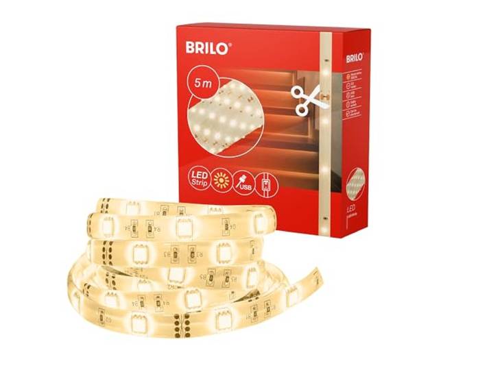 BRILONER – 5m LED Strip, LED Streifen, Deko Lichterkette, Leiste, USB Band, Warmweißes Licht, Kabelschalter, Weiß