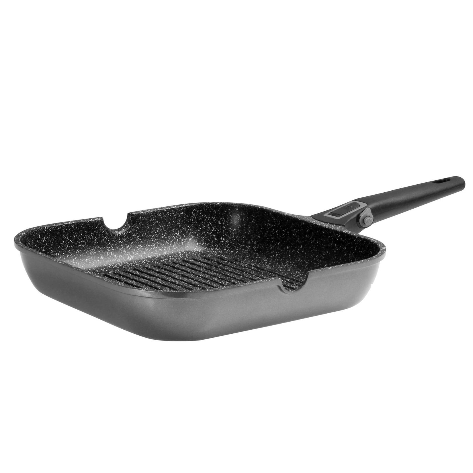 Stoneline SMART Grillpfanne, Ø 28 x 28 cm, Aluguss, Grillpfanne beschichtet mit echten Steinpartikeln, grau, Grillpfanne Induktion und backofengeeignet, Steak Pfanne