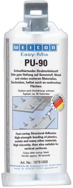 WEICON Easy-Mix PU-90, Polyurethan-Klebstoff, hochfest, Topfzeit ca. 90 Sekunden, 50 ml, schwarz (10751050)