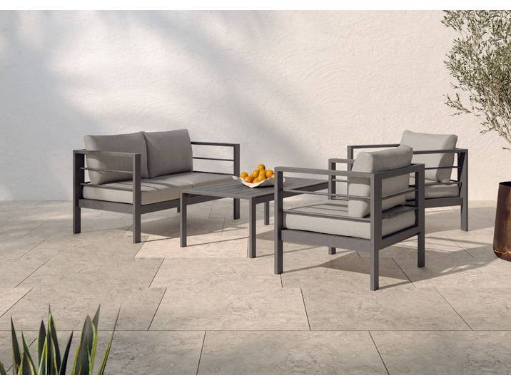 Gartenlounge-Set KONIFERA »New Jersey« , schwarz (schwarz, dunkelgrau), Aluminium, Sitzmöbel-Sets, Gartenlounge-Set, Tischplatte aus Nonwood