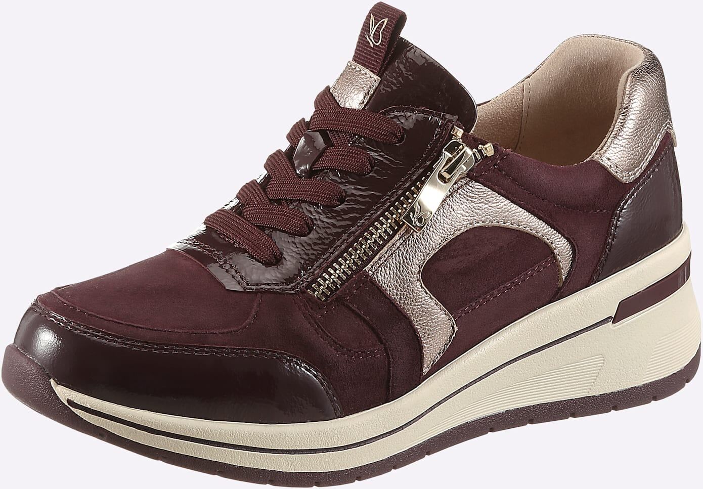 Sneaker CAPRICE, Damen, Gr. 40, Textil, braun (bordeaux), Glattleder, Lackleder, Veloursleder, Schuhe Sneaker