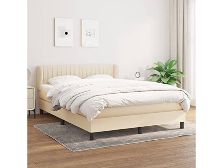 RJPLMFV Lattenrost mit Matratze, cremefarben, 140 x 190 cm Kopfteil verstellbar, Taschenfedern, mittlere Unterstützung, atmungsaktiver Stoff