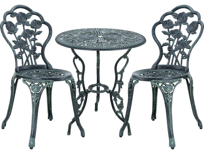 [casa.pro]® Bistro-Set Gußeisen grün Tisch+ Stuhl Set 3-teilig antik Gartengarnitur