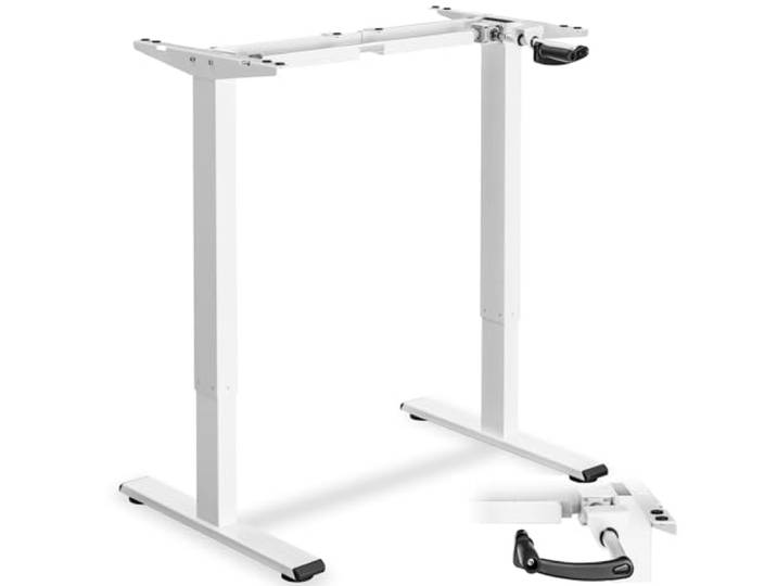 tectake® höhenverstellbares Tischgestell mit Handkurbel, Stahlkonstruktion variable Rahmenbreite, pulverbeschichteter Stahl, verstellbare Ausgleichsschrauben, einklappbare Kurbel, weiß