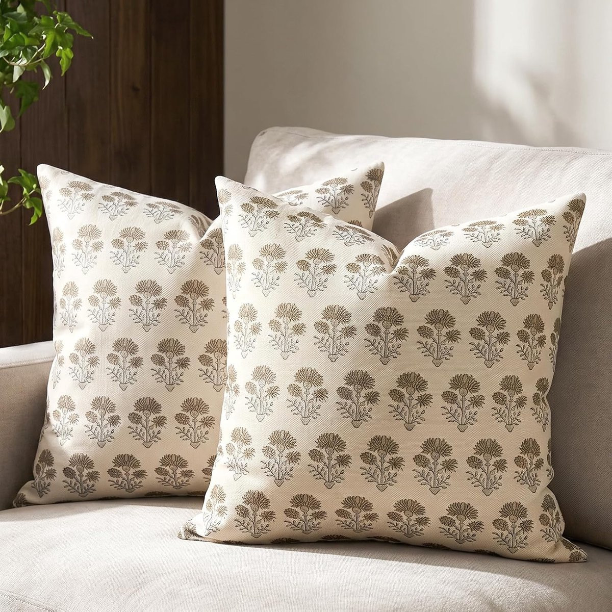 SnelShoppen Set van 2 Waterdichte Outdoor Kussenslopen Retro Bloemen - 45 x 45 cm