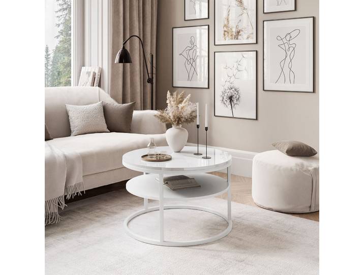 Runder Couchtisch CIRI SLIM Hochglanz mit Ablage