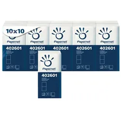 Papernet 402601 Taschentücher Zellstoff 4-lagig weiß 10 Pack 10 x 10 Stück/Pack, weich und saugfähig, zertifiziert