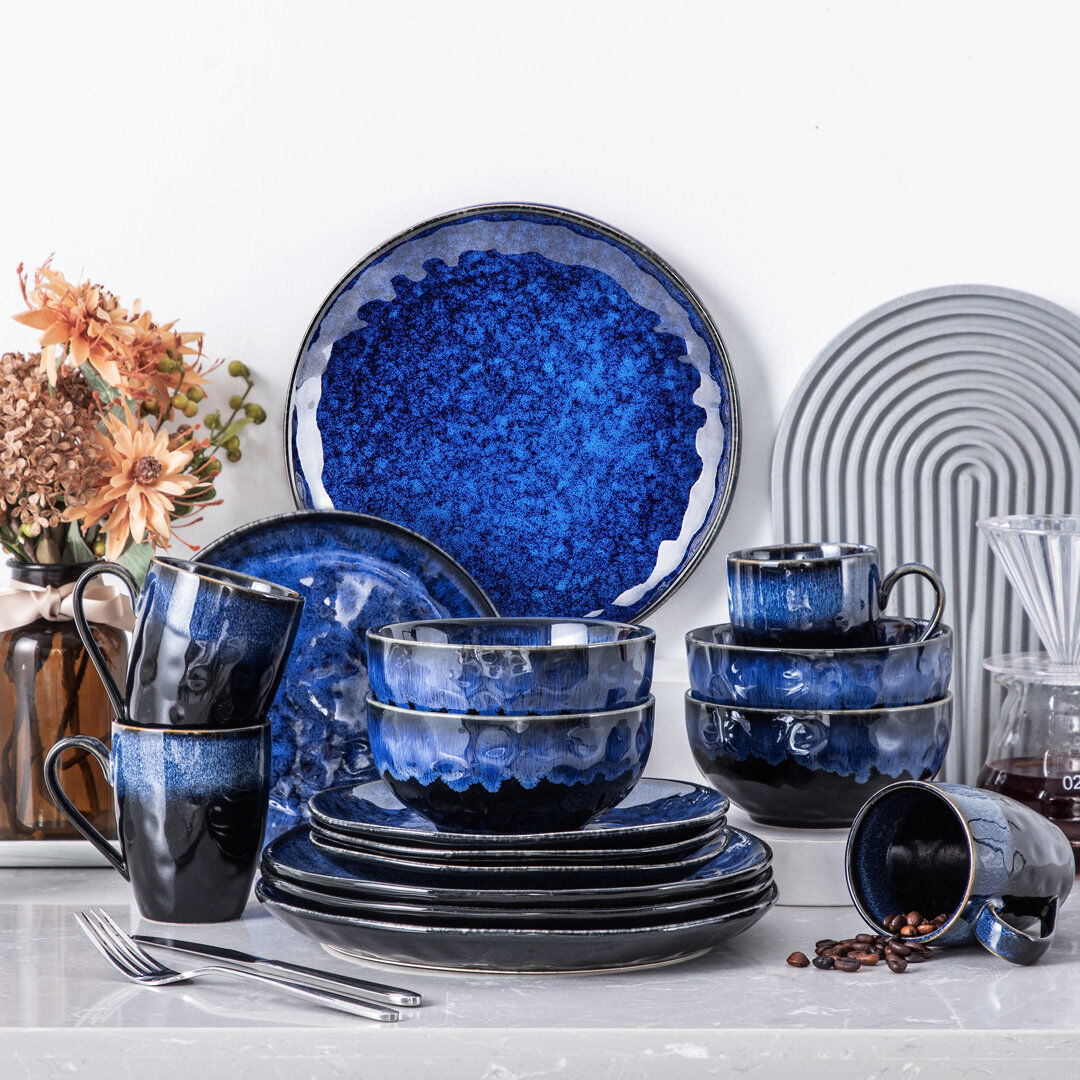 Vancasso 16 Piece Dinnerware Set, Service for 4 Blue 16