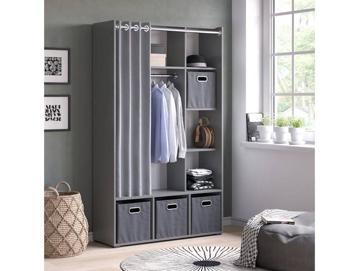 Vicco Kleiderschrank Luigi, Grau, 105.8 x 178.1 cm mit Vorhang-Kleiderstange (1-St)