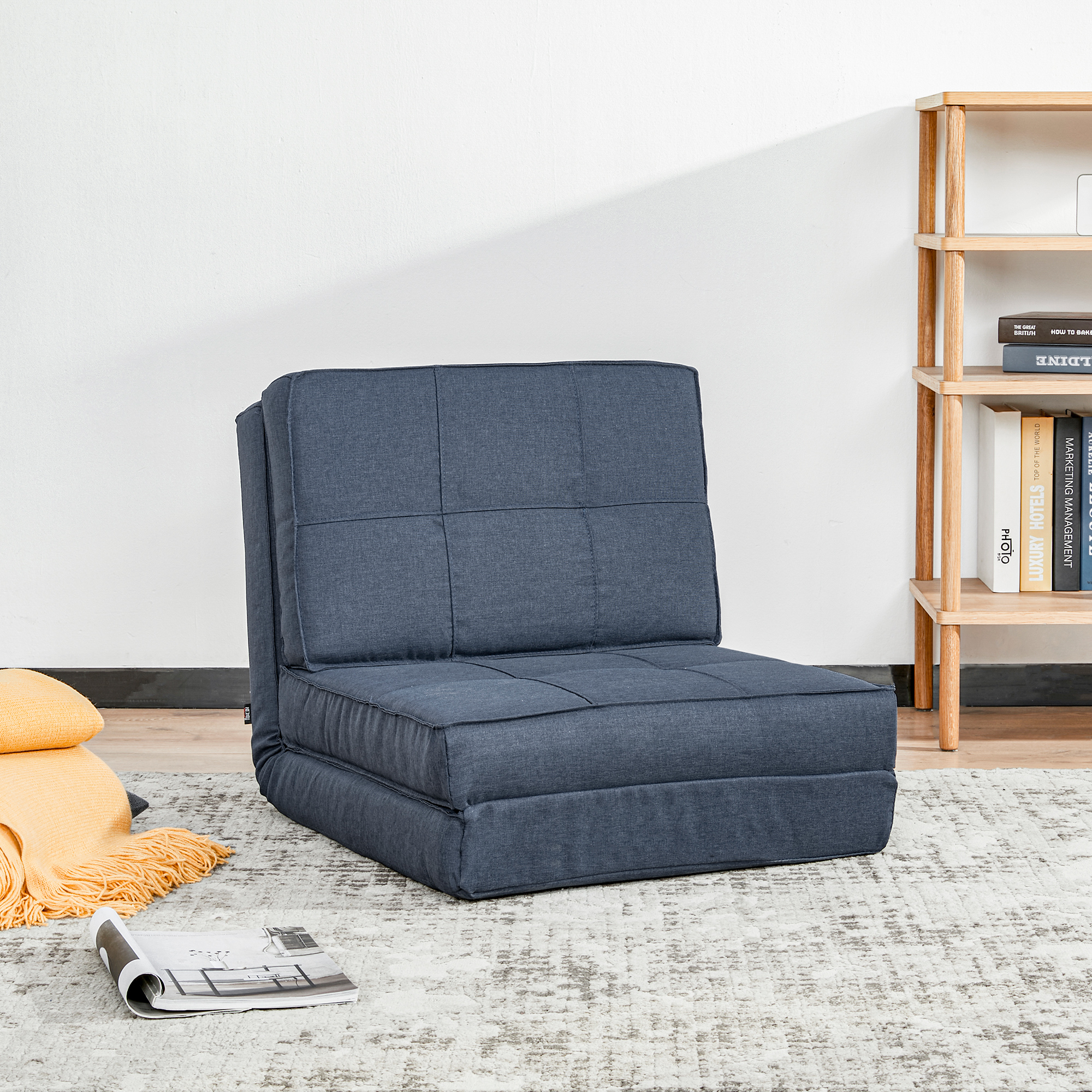 Homcom Poltrona da Pavimento Pieghevole Sofà Lettino a 5 Posizioni Poltrona Letto Divano Singolo Blu Scuro 61 x 73 x 58 cm