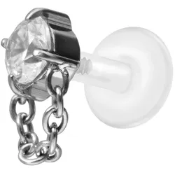 PTFE Labret mit Innengewinde + Titan-Aufsatz KRISTALL + KETTE