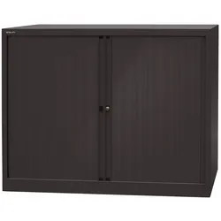 BISLEY Rollladenschrank in schwarz abschließbar Schrank aus Metall Rolladen aus Kunststoff inkl. 2 Einlegeböden