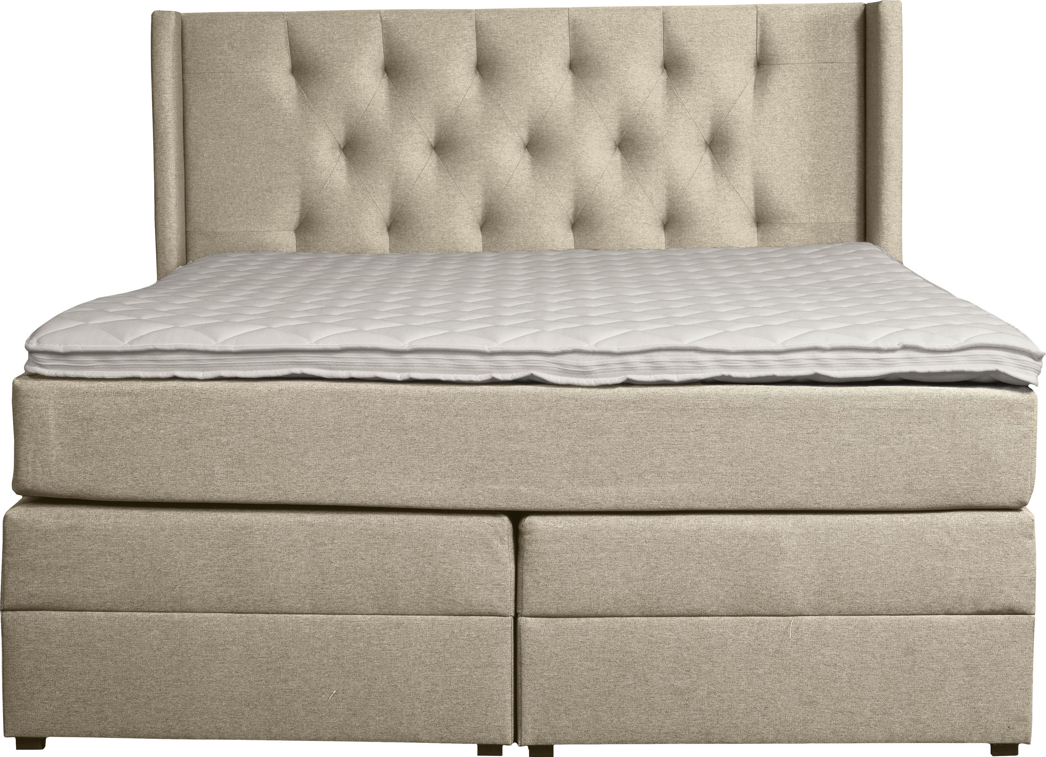 Boxspringbett HOME AFFAIRE "Elegance", beige (natur), B:181cm L:210cm, Samtoptik (100% Polyester);Struktur (100% Polyester), Komplettbetten, Boxspringbett, mit schöner Knopfheftung, in den Härtegraden H2 & H3, inkl. Schubladen natur Struktur, Liegefläche 