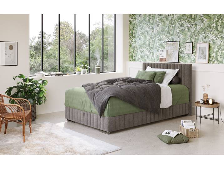 Boxbett, Grau, 148x210 cm, 100% Polyester, Inkl. Topper & Bettkasten, Cotta