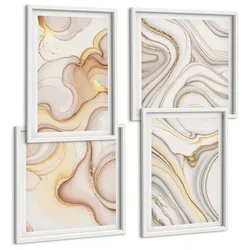 BILDER SET 4er Set - 50x50 cm & 40x60 cm Weißer Rahmen - Lineare abstrakte Motive