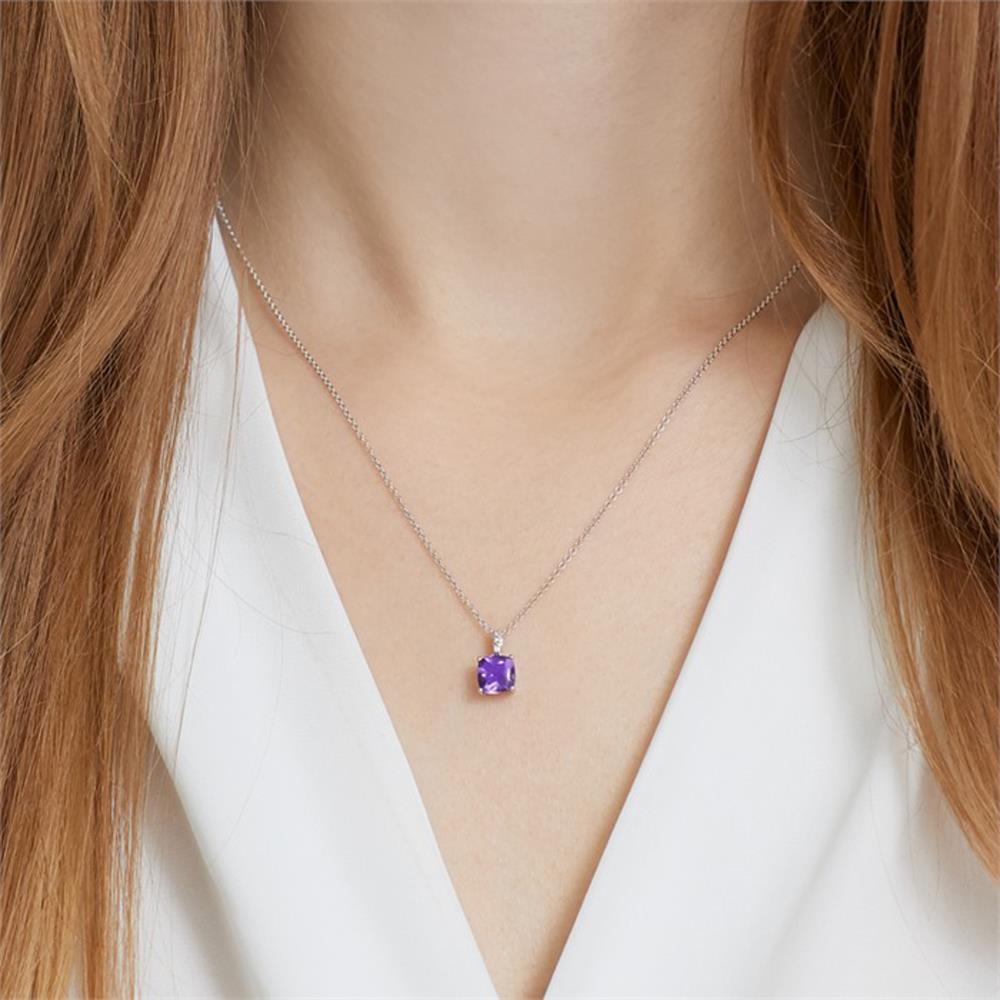Unique Amethyst Anhänger Weißgold 14 Karat 3 Diamanten lila