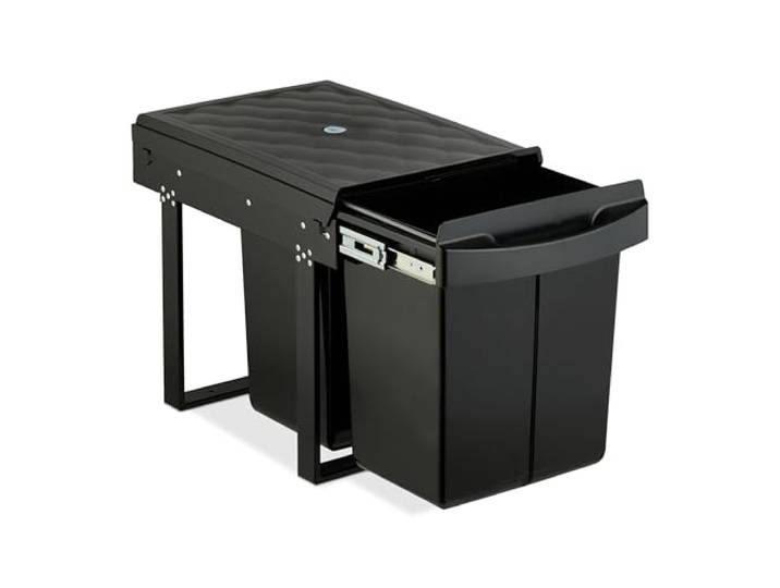 Relaxdays Poubelle encastrable pour la cuisine\, 2 bacs de 20 litres chacun\, HLP : 41\,3 x 34 x 51\,8 cm\, noire